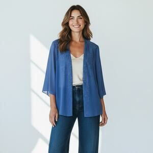 Karen Miller Beaded Sheer Evening Jacket NWT Vintage Women's Sz 10 Blue 90s